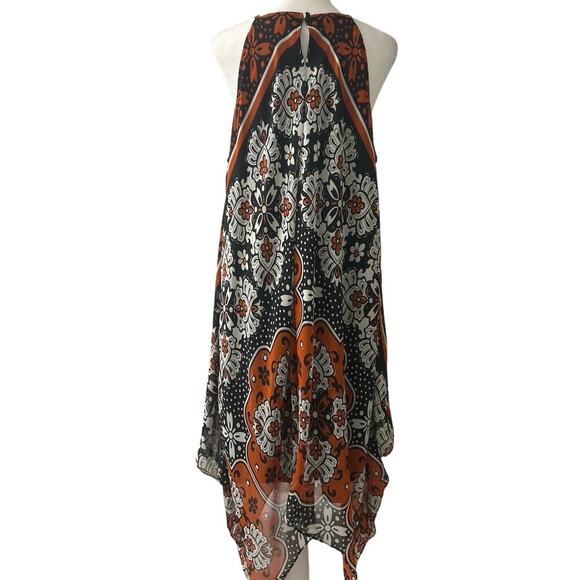 MSK Black Floral Asymmetrical Handkerchief Hem Halter Neck Boho Midi Dress 10 - Picture 2 of 12